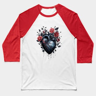 Black Blooming Heart Baseball T-Shirt